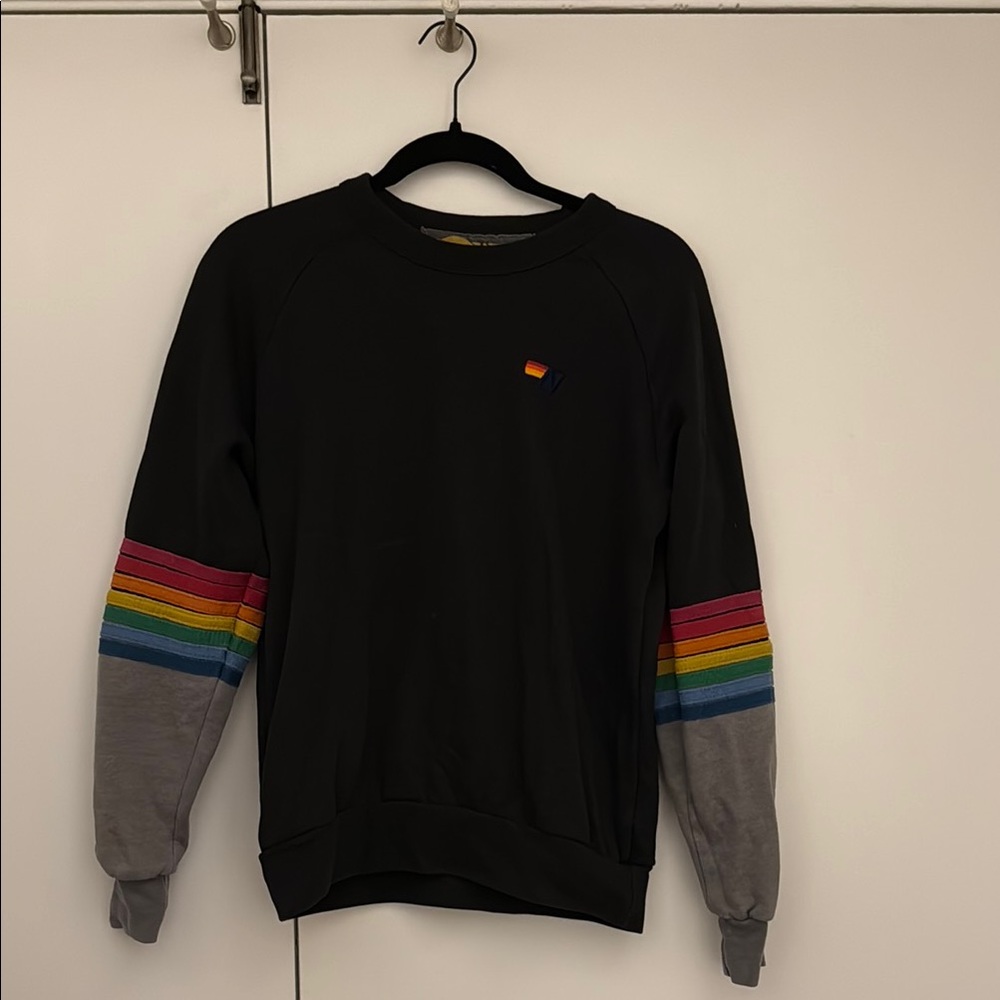 Black Sweater with Rainbow Stripes